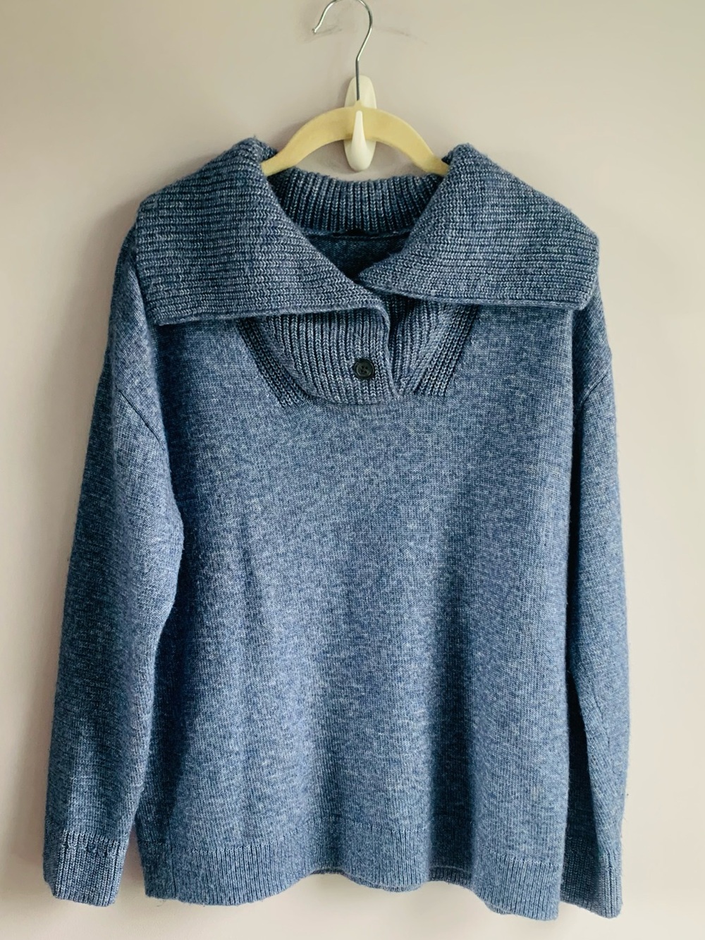 Talbots Sweater Mid Blue Cotton Blend Shawl Collar with Buttons Soft EUC Medium